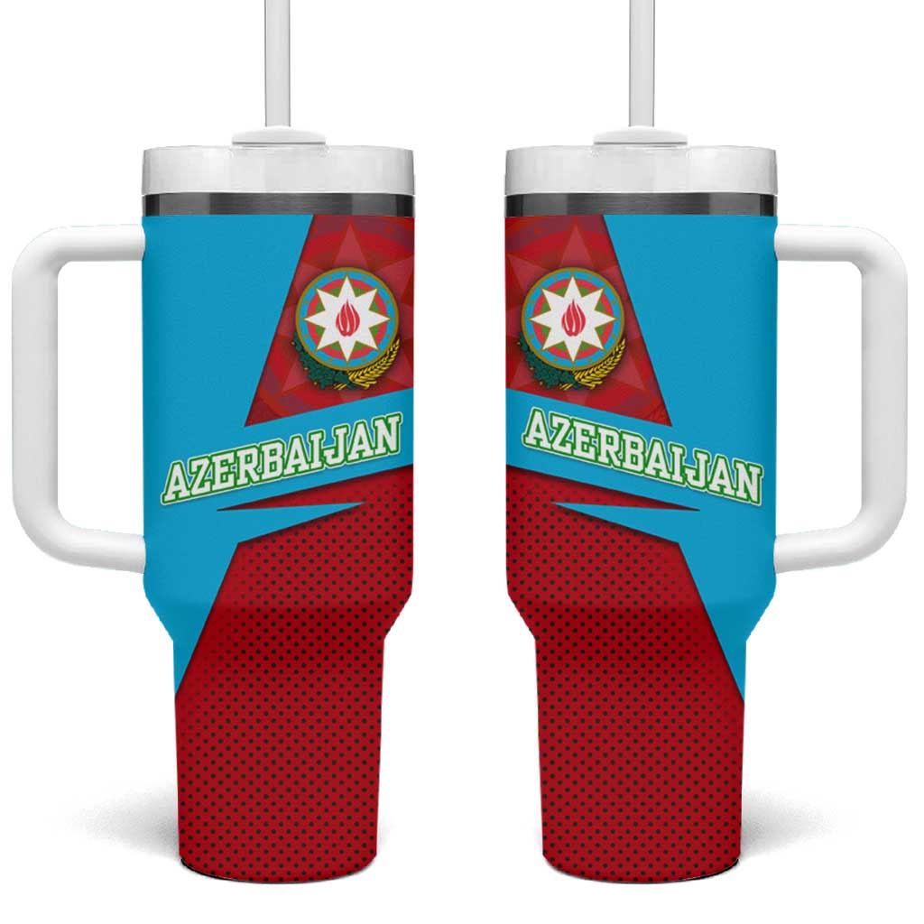 Azerbaijan National Emblem Tumbler With Handle with Modern Flag Color Block Design - Wonder Print Shop