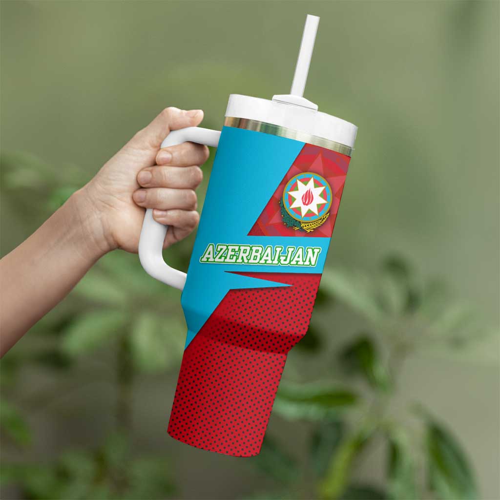 Azerbaijan National Emblem Tumbler With Handle with Modern Flag Color Block Design - Wonder Print Shop