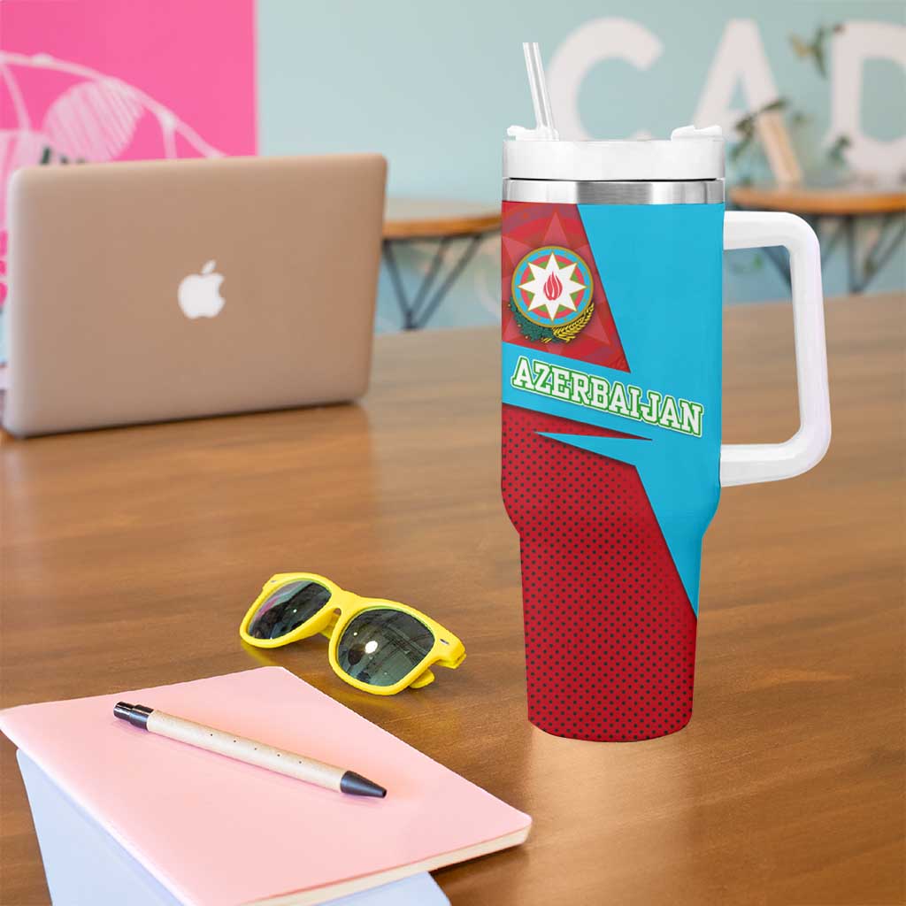 Azerbaijan National Emblem Tumbler With Handle with Modern Flag Color Block Design - Wonder Print Shop