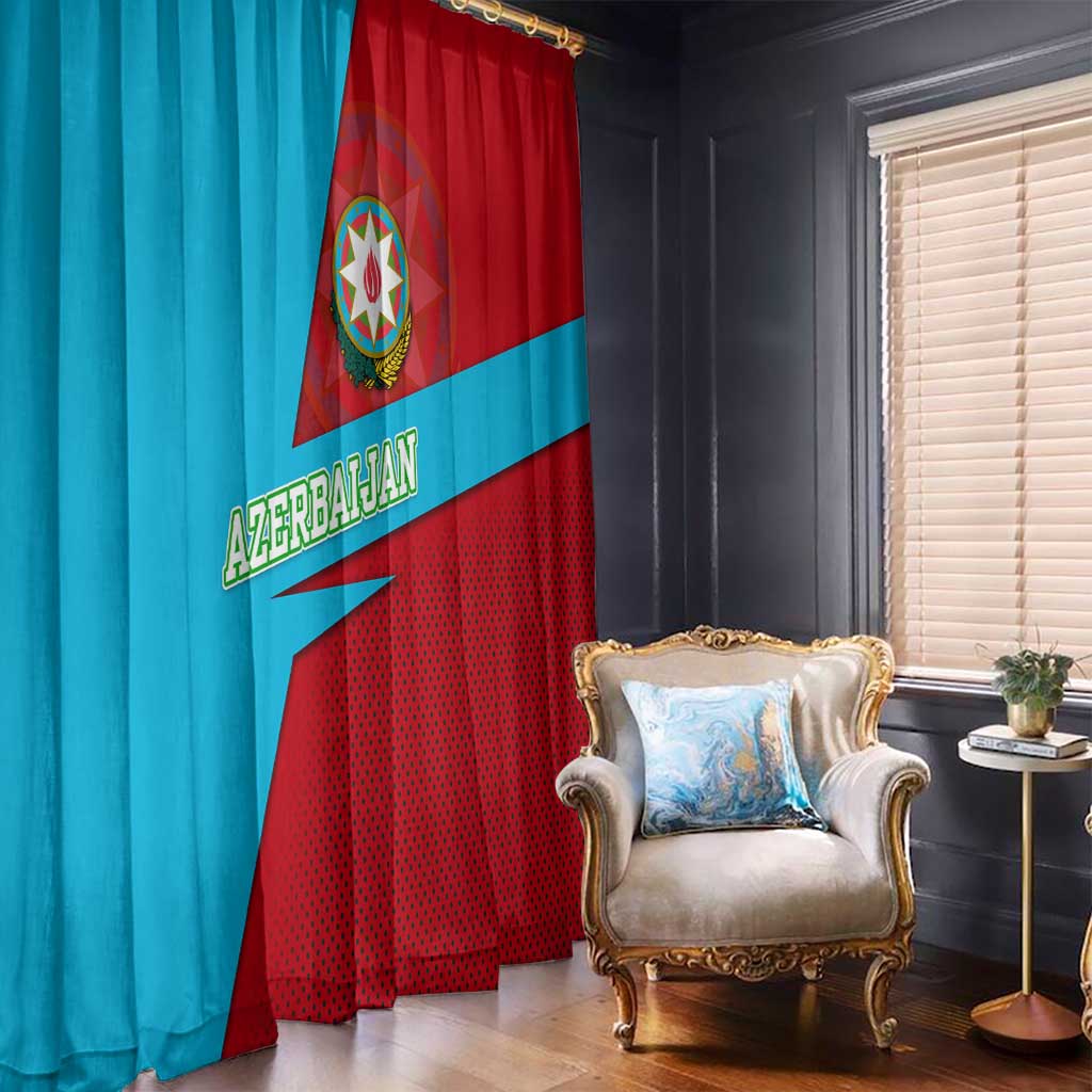 Azerbaijan National Emblem Window Curtain with Modern Flag Color Block Design - Wonder Print Shop