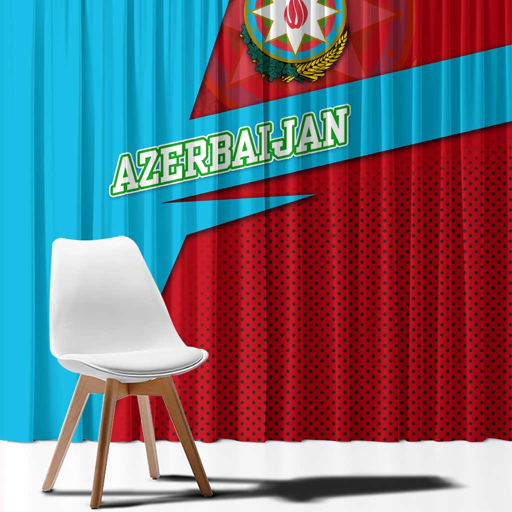 Azerbaijan National Emblem Window Curtain with Modern Flag Color Block Design - Wonder Print Shop