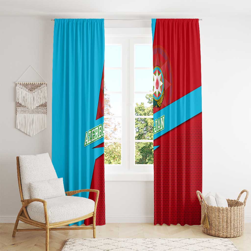 Azerbaijan National Emblem Window Curtain with Modern Flag Color Block Design - Wonder Print Shop