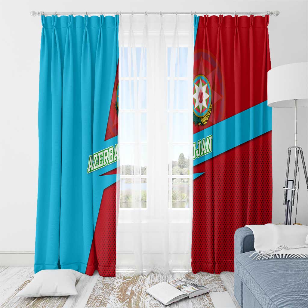 Azerbaijan National Emblem Window Curtain with Modern Flag Color Block Design - Wonder Print Shop
