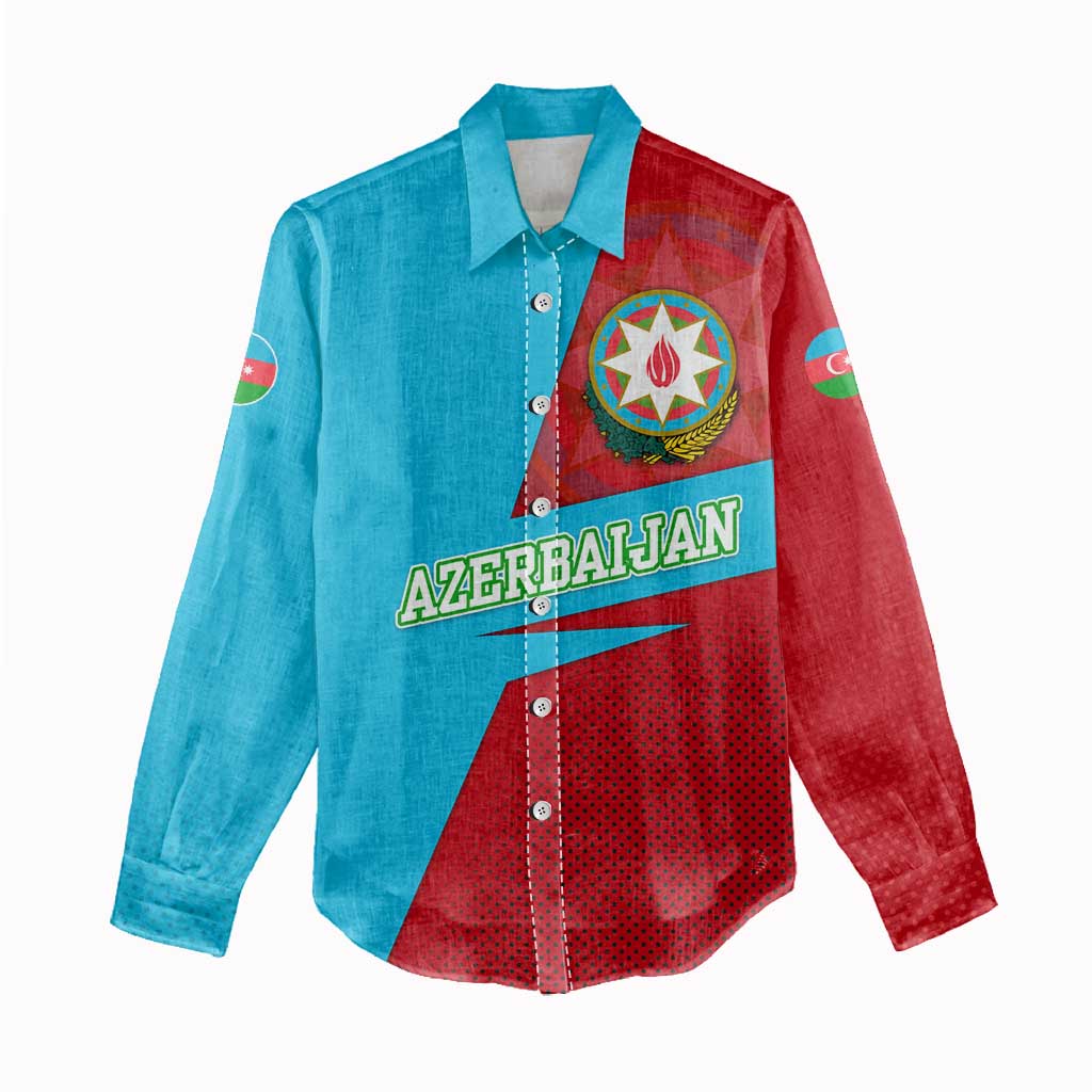 Azerbaijan National Emblem Women Casual Shirt with Modern Flag Color Block Design - Wonder Print Shop