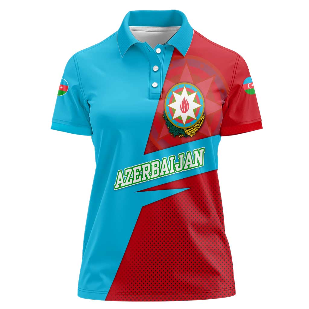 Azerbaijan National Emblem Women Polo Shirt with Modern Flag Color Block Design - Wonder Print Shop