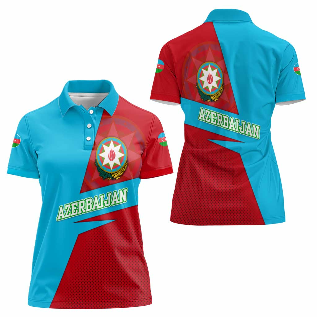 Azerbaijan National Emblem Women Polo Shirt with Modern Flag Color Block Design - Wonder Print Shop