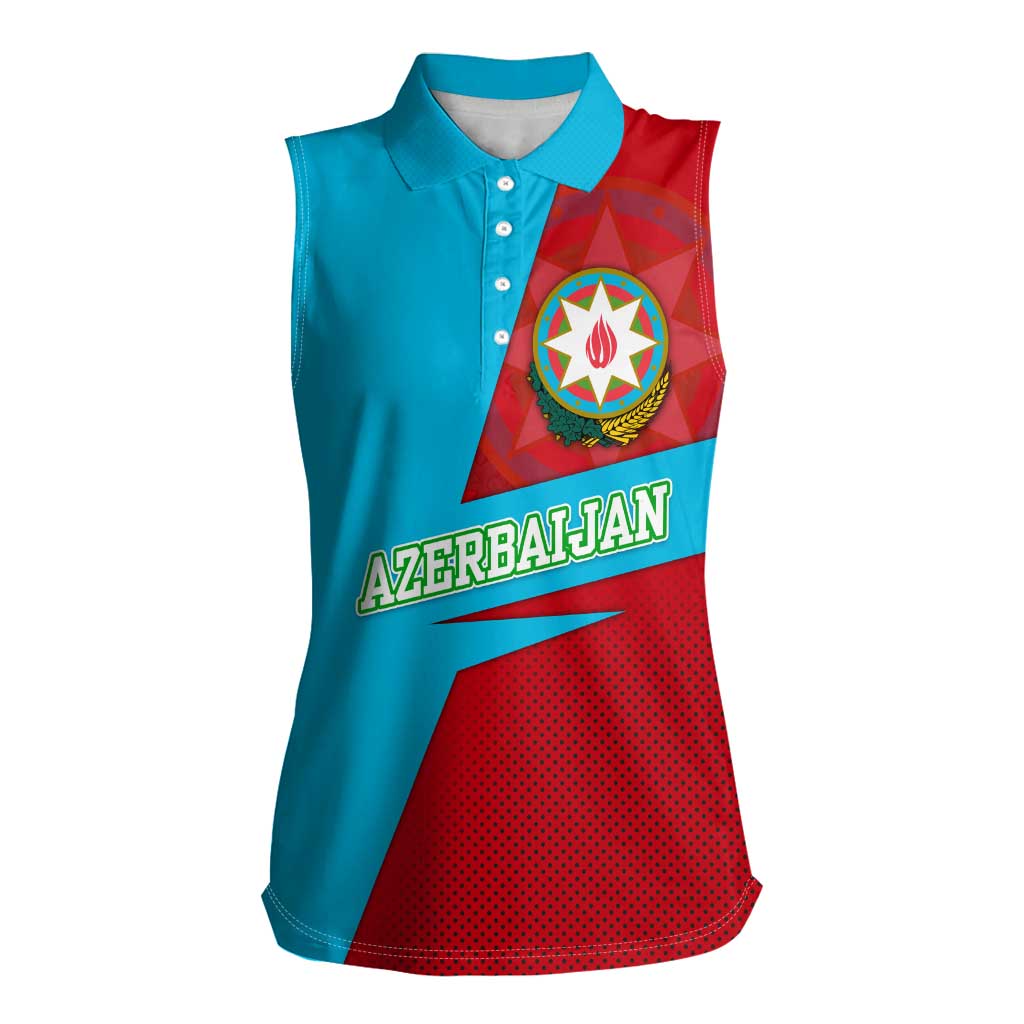 Azerbaijan National Emblem Women Sleeveless Polo Shirt with Modern Flag Color Block Design - Wonder Print Shop