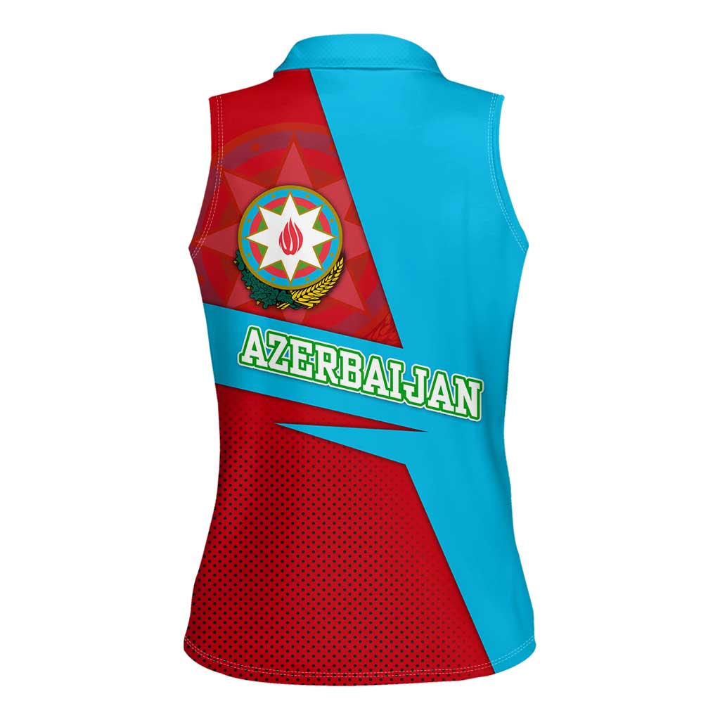 Azerbaijan National Emblem Women Sleeveless Polo Shirt with Modern Flag Color Block Design - Wonder Print Shop