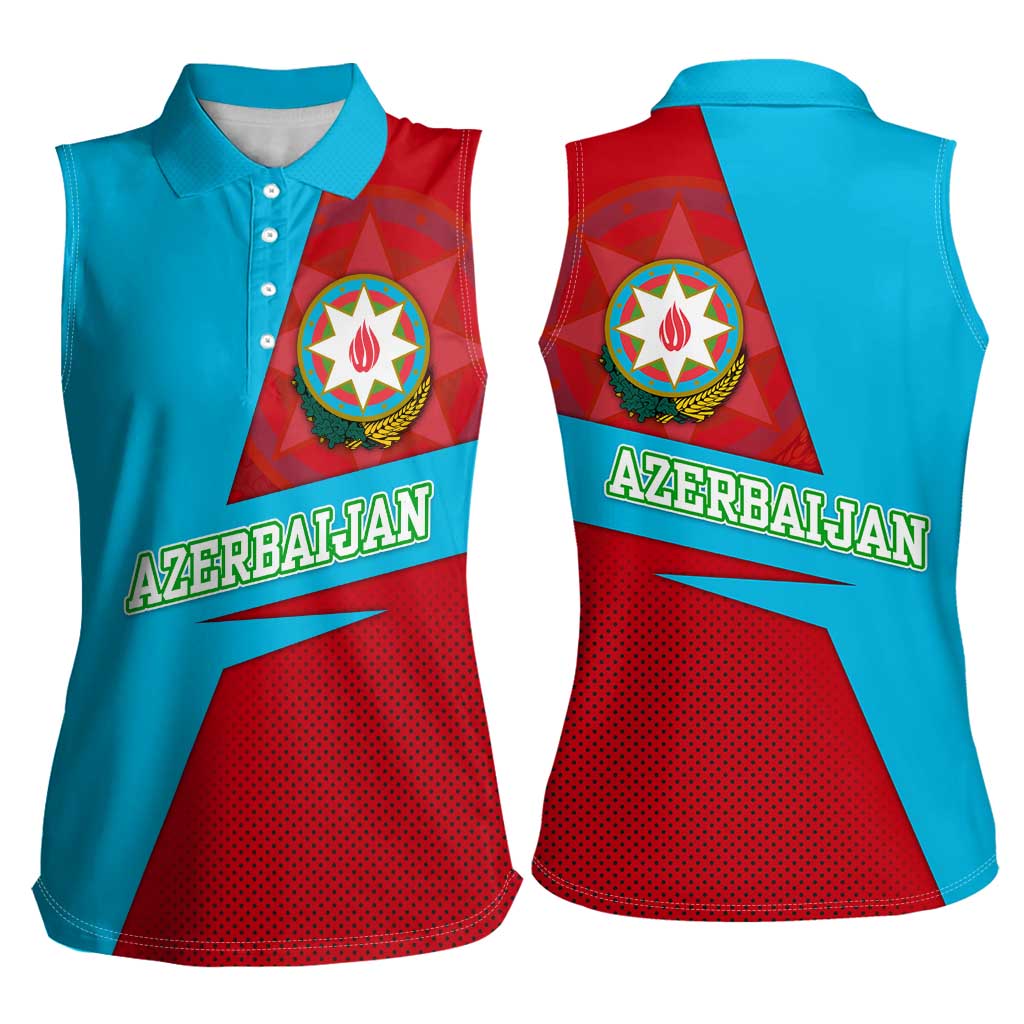 Azerbaijan National Emblem Women Sleeveless Polo Shirt with Modern Flag Color Block Design - Wonder Print Shop