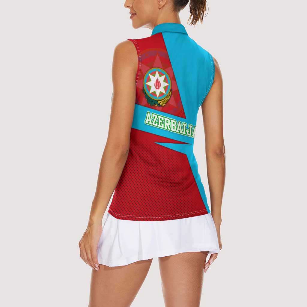Azerbaijan National Emblem Women Sleeveless Polo Shirt with Modern Flag Color Block Design - Wonder Print Shop