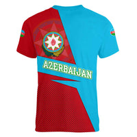 Azerbaijan National Emblem Women V-Neck T-Shirt with Modern Flag Color Block Design - Wonder Print Shop