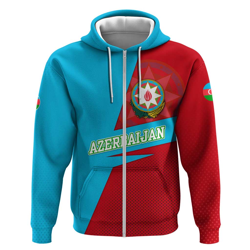 Azerbaijan National Emblem Zip Hoodie with Modern Flag Color Block Design - Wonder Print Shop