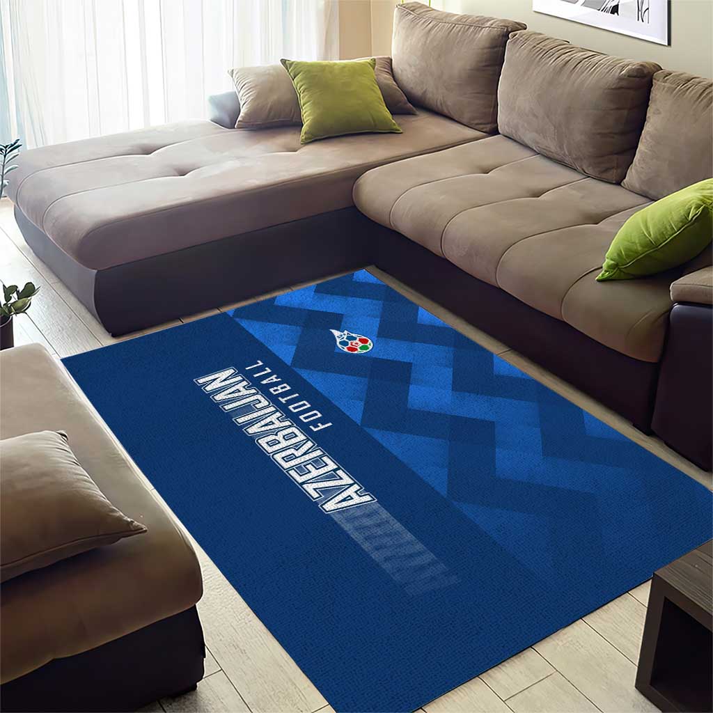 Azerbaijan Football Area Rug with AFFA Emblem in Blue Geometric Design