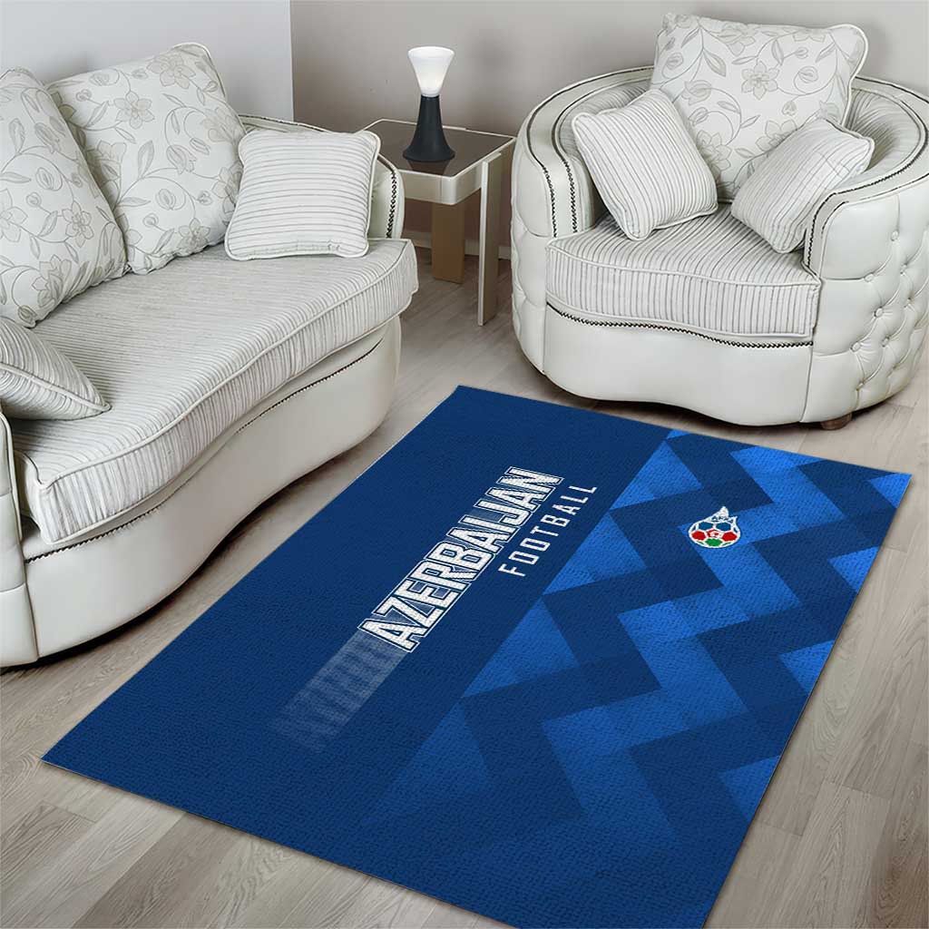Azerbaijan Football Area Rug with AFFA Emblem in Blue Geometric Design