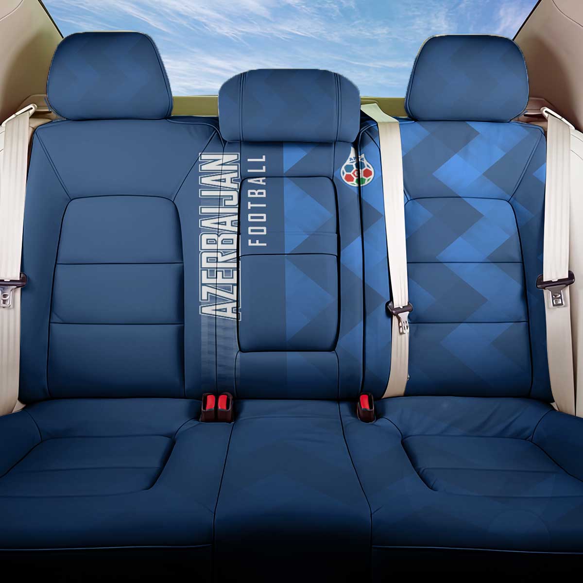 Azerbaijan Football Back Car Seat Cover with AFFA Emblem in Blue Geometric Design