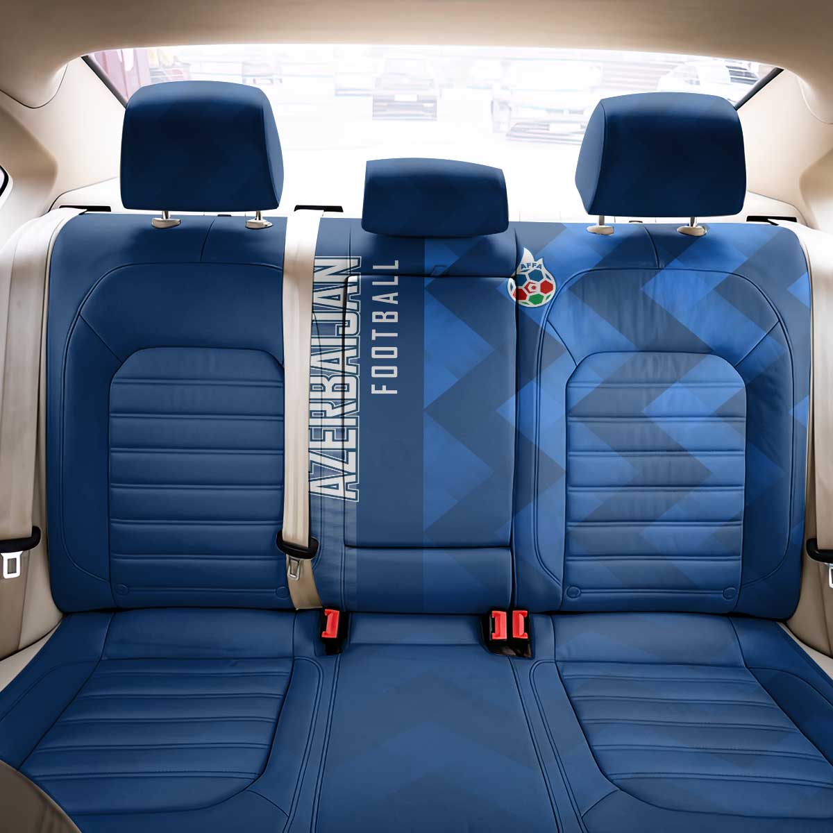 Azerbaijan Football Back Car Seat Cover with AFFA Emblem in Blue Geometric Design