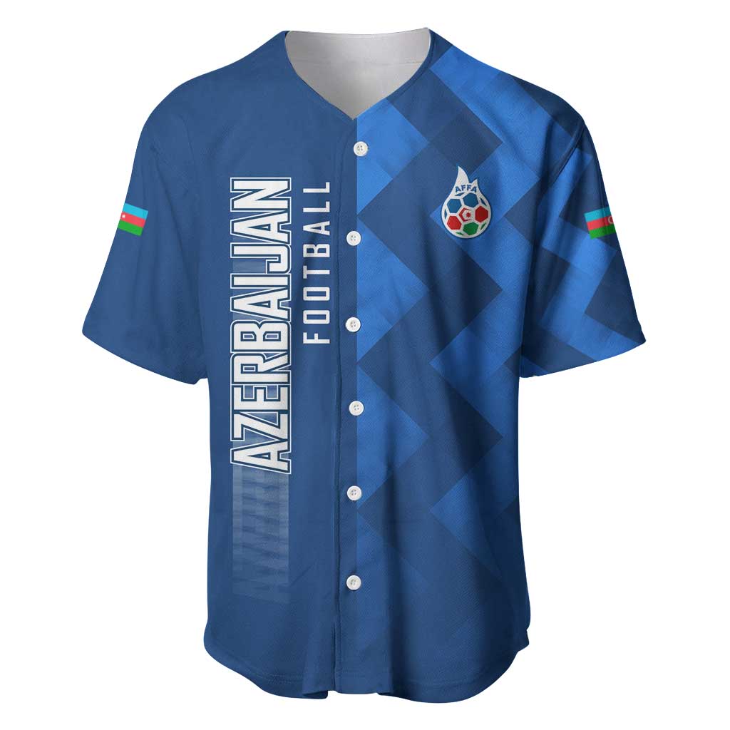 Azerbaijan Football Baseball Jersey with AFFA Emblem in Blue Geometric Design