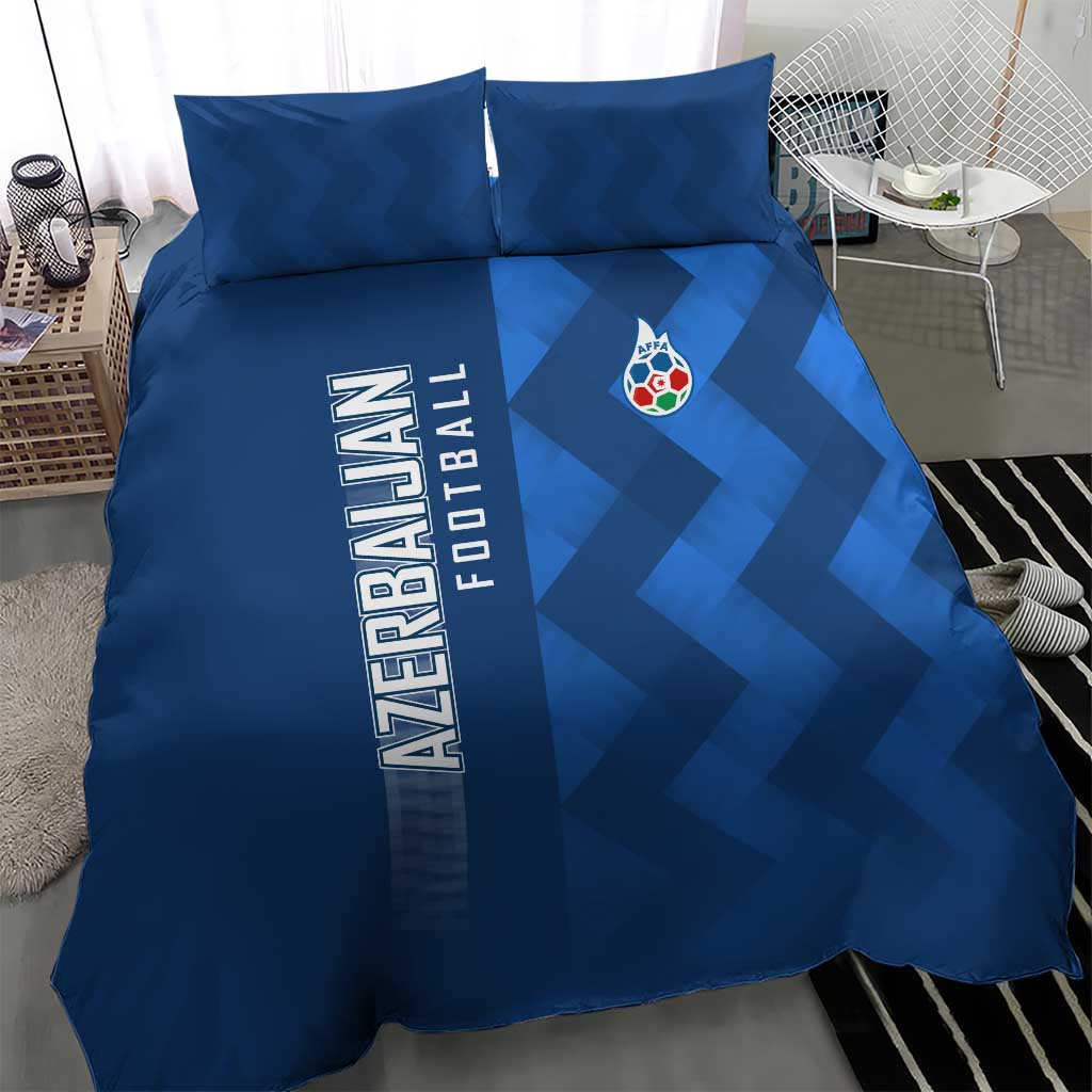 Azerbaijan Football Bedding Set with AFFA Emblem in Blue Geometric Design