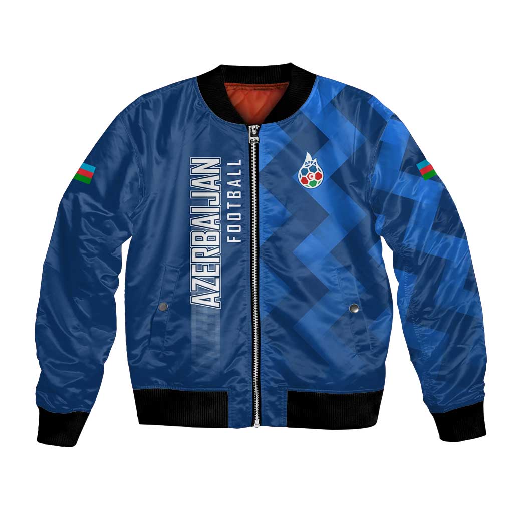 Azerbaijan Football Bomber Jacket with AFFA Emblem in Blue Geometric Design