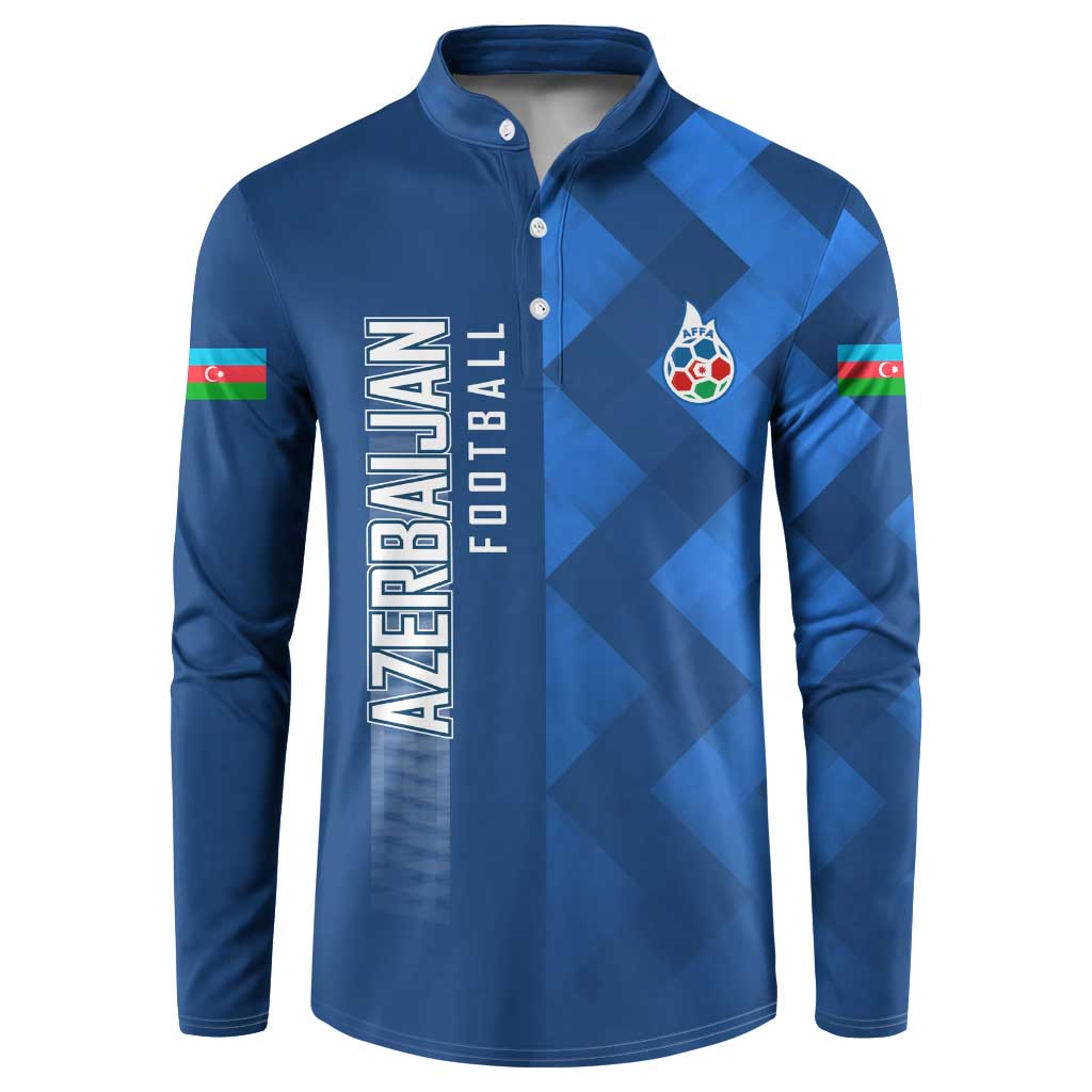 Azerbaijan Football Button Sweatshirt with AFFA Emblem in Blue Geometric Design