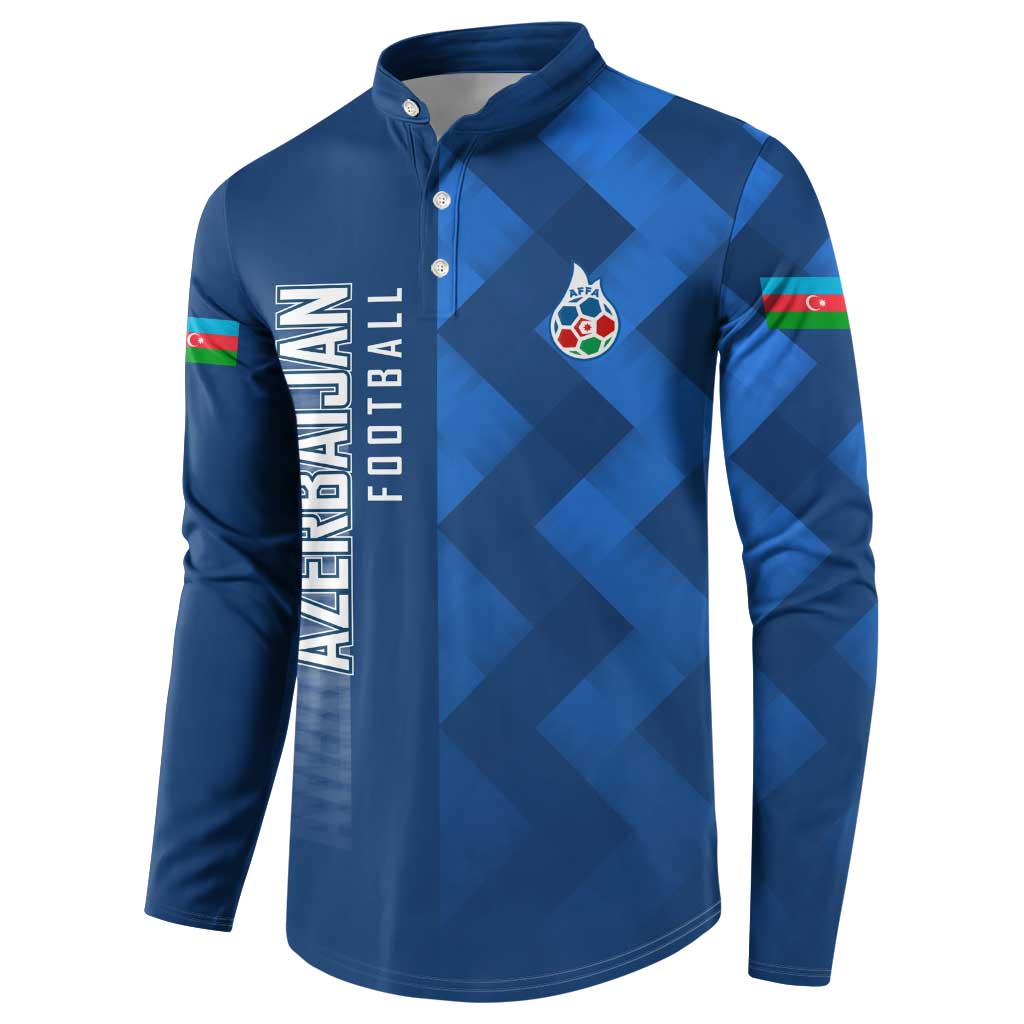 Azerbaijan Football Button Sweatshirt with AFFA Emblem in Blue Geometric Design