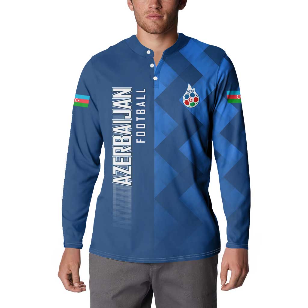 Azerbaijan Football Button Sweatshirt with AFFA Emblem in Blue Geometric Design