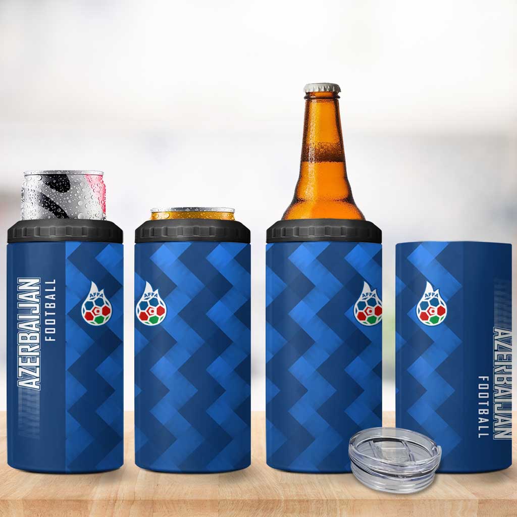 Azerbaijan Football 4 in 1 Can Cooler Tumbler with AFFA Emblem in Blue Geometric Design