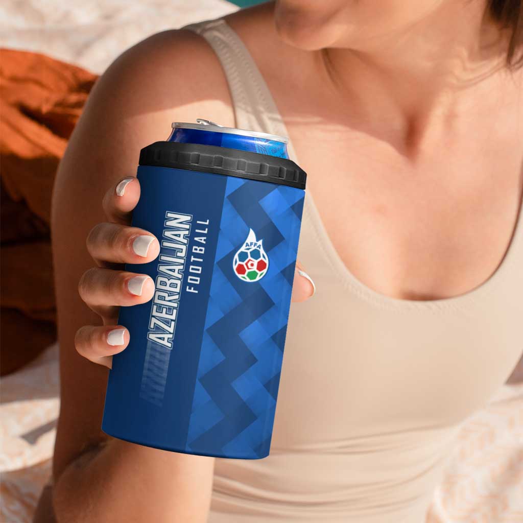 Azerbaijan Football 4 in 1 Can Cooler Tumbler with AFFA Emblem in Blue Geometric Design