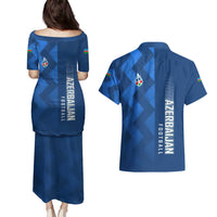 Azerbaijan Football Couples Matching Puletasi and Hawaiian Shirt with AFFA Emblem in Blue Geometric Design