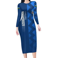 Azerbaijan Football Family Matching Long Sleeve Bodycon Dress and Hawaiian Shirt with AFFA Emblem in Blue Geometric Design