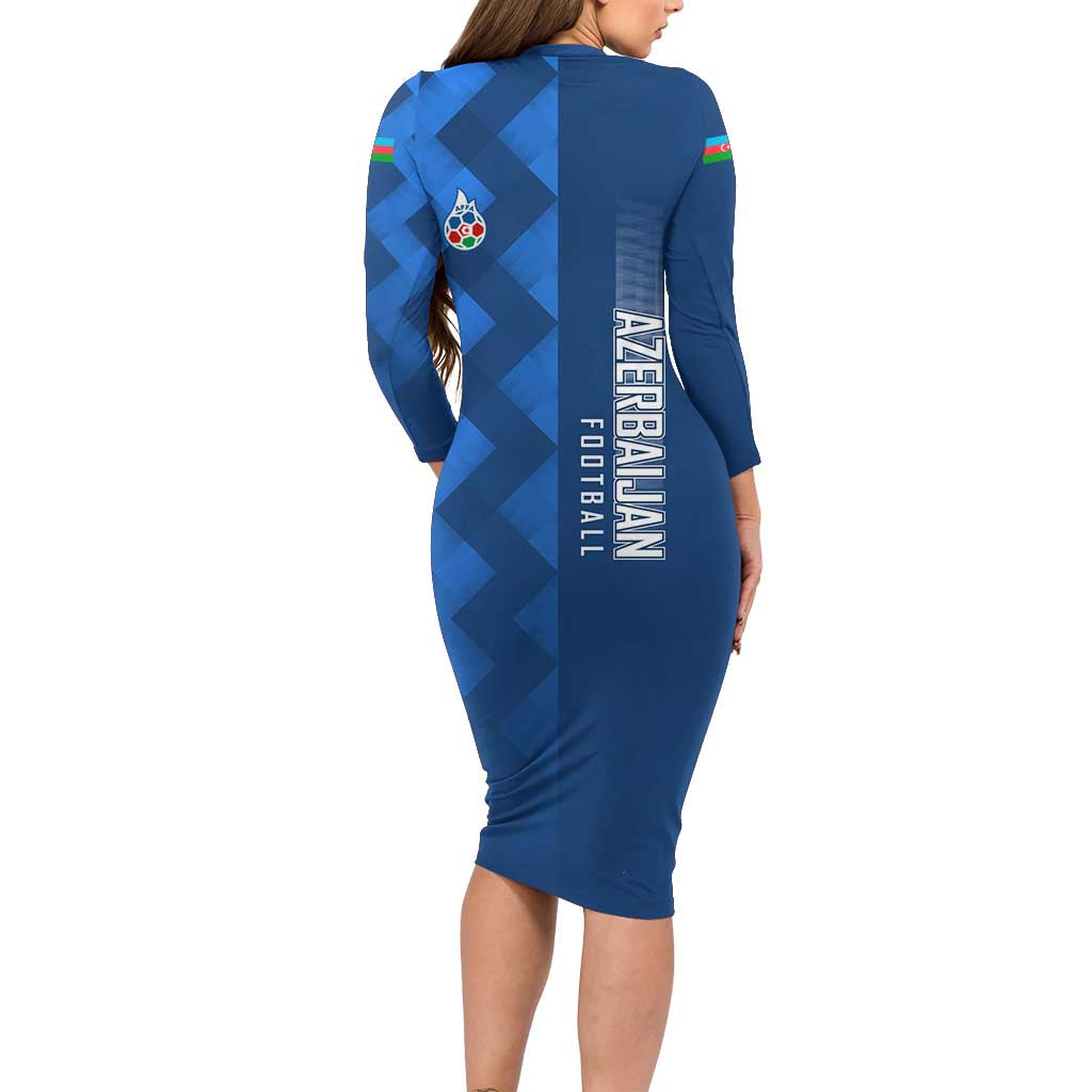 Azerbaijan Football Family Matching Long Sleeve Bodycon Dress and Hawaiian Shirt with AFFA Emblem in Blue Geometric Design