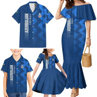 Azerbaijan Football Family Matching Mermaid Dress and Hawaiian Shirt with AFFA Emblem in Blue Geometric Design