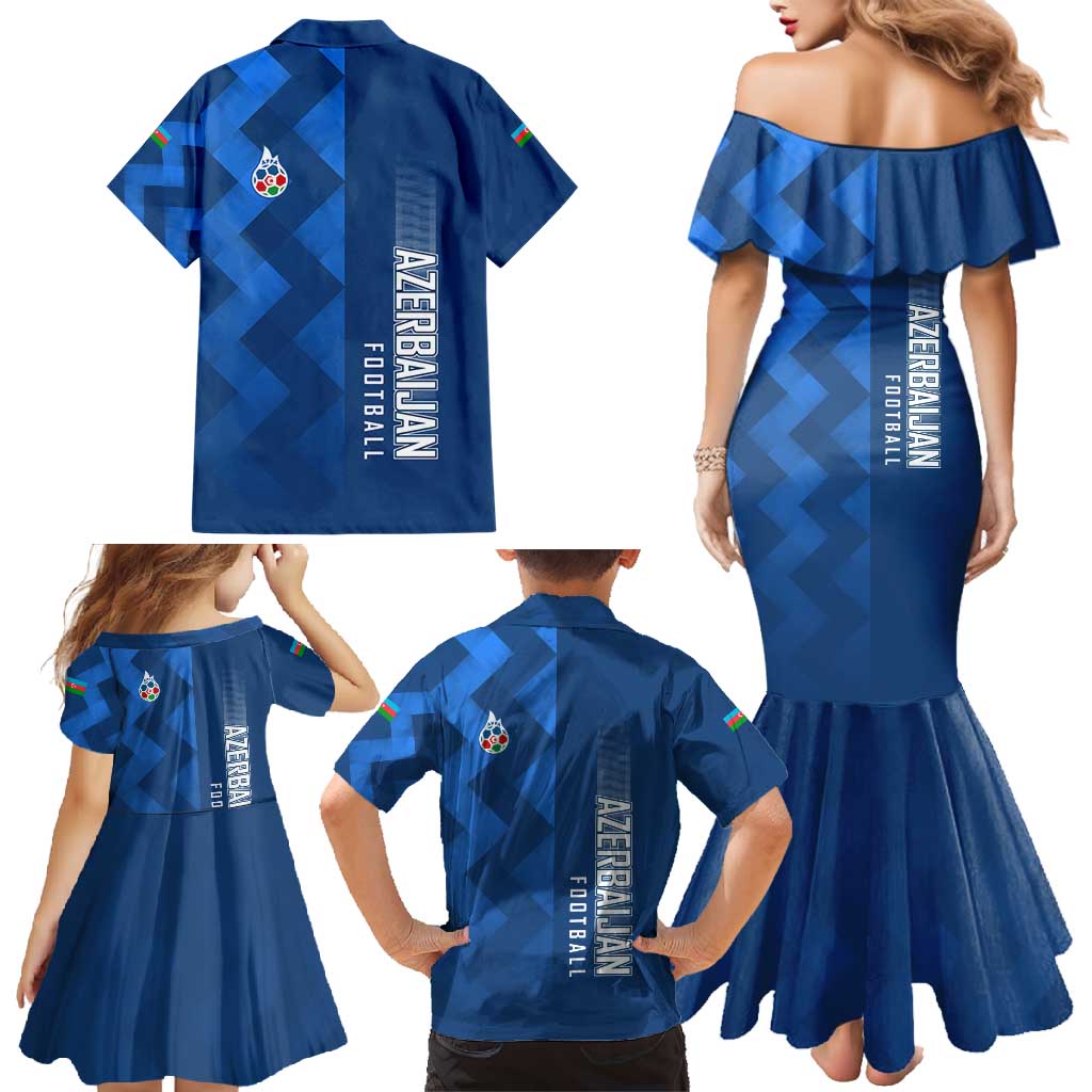 Azerbaijan Football Family Matching Mermaid Dress and Hawaiian Shirt with AFFA Emblem in Blue Geometric Design
