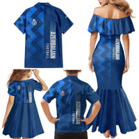 Azerbaijan Football Family Matching Mermaid Dress and Hawaiian Shirt with AFFA Emblem in Blue Geometric Design