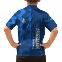 Azerbaijan Football Family Matching Off The Shoulder Long Sleeve Dress and Hawaiian Shirt with AFFA Emblem in Blue Geometric Design