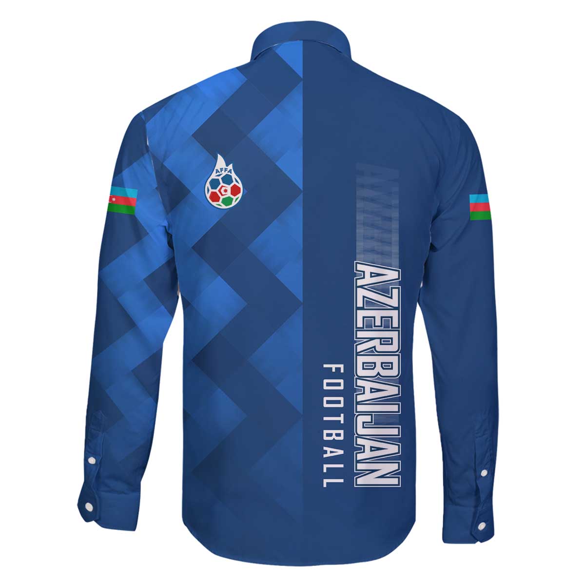 Azerbaijan Football Family Matching Off The Shoulder Long Sleeve Dress and Hawaiian Shirt with AFFA Emblem in Blue Geometric Design
