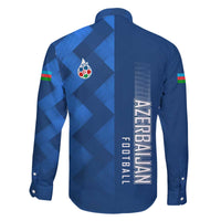 Azerbaijan Football Family Matching Off The Shoulder Long Sleeve Dress and Hawaiian Shirt with AFFA Emblem in Blue Geometric Design