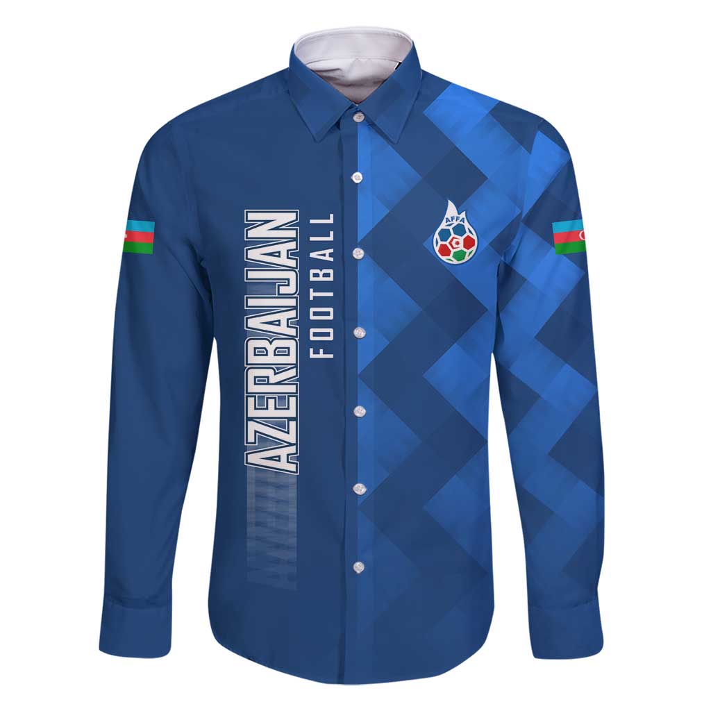 Azerbaijan Football Family Matching Off Shoulder Short Dress and Hawaiian Shirt with AFFA Emblem in Blue Geometric Design