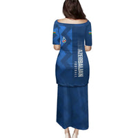 Azerbaijan Football Family Matching Puletasi and Hawaiian Shirt with AFFA Emblem in Blue Geometric Design