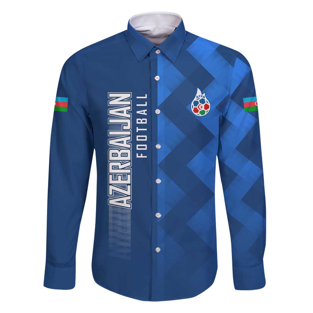Azerbaijan Football Family Matching Short Sleeve Bodycon Dress and Hawaiian Shirt with AFFA Emblem in Blue Geometric Design
