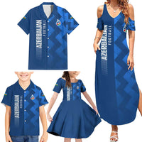 Azerbaijan Football Family Matching Summer Maxi Dress and Hawaiian Shirt with AFFA Emblem in Blue Geometric Design