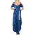Azerbaijan Football Family Matching Summer Maxi Dress and Hawaiian Shirt with AFFA Emblem in Blue Geometric Design