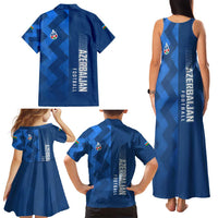 Azerbaijan Football Family Matching Tank Maxi Dress and Hawaiian Shirt with AFFA Emblem in Blue Geometric Design