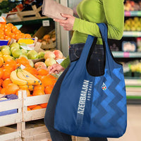 Azerbaijan Football Grocery Bag with AFFA Emblem in Blue Geometric Design