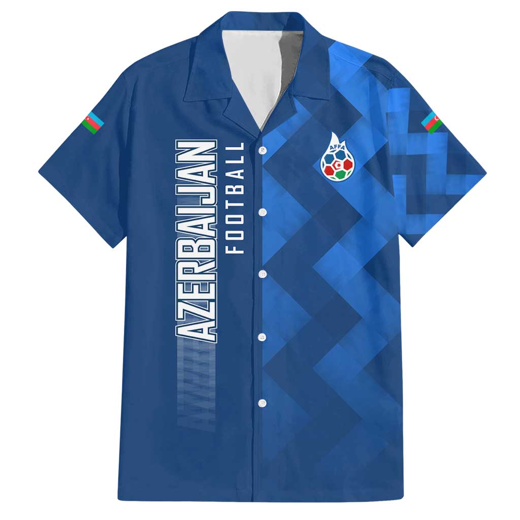 Azerbaijan Football Hawaiian Shirt with AFFA Emblem in Blue Geometric Design
