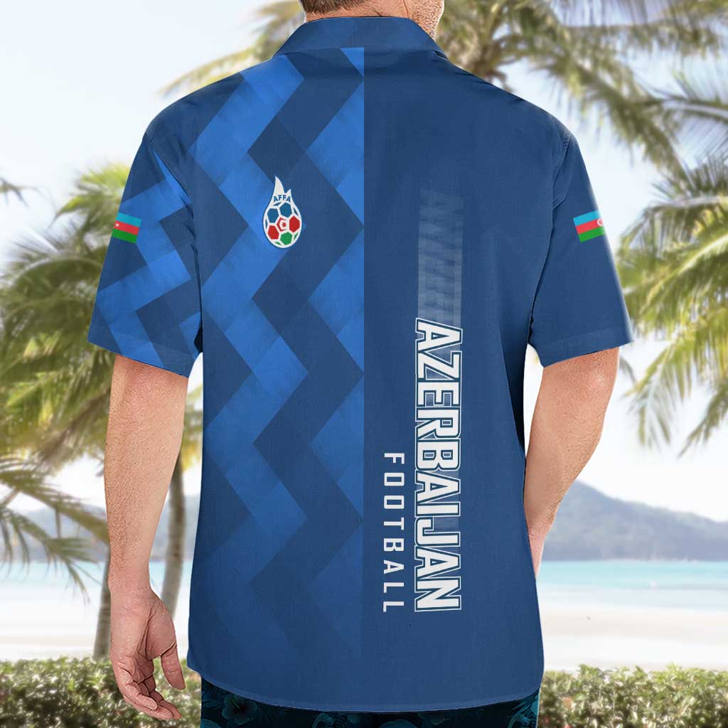 Azerbaijan Football Hawaiian Shirt with AFFA Emblem in Blue Geometric Design