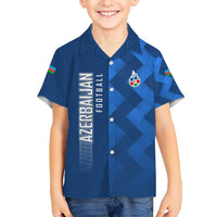 Azerbaijan Football Kid Hawaiian Shirt with AFFA Emblem in Blue Geometric Design