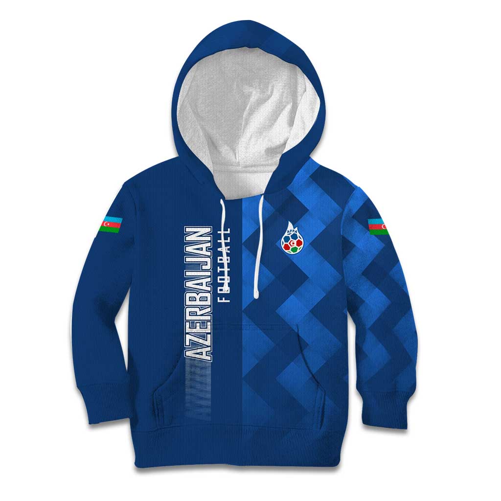Azerbaijan Football Kid Hoodie with AFFA Emblem in Blue Geometric Design