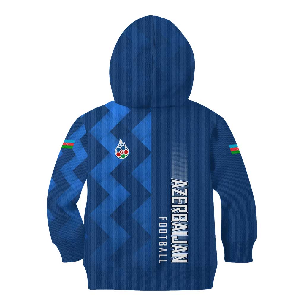 Azerbaijan Football Kid Hoodie with AFFA Emblem in Blue Geometric Design