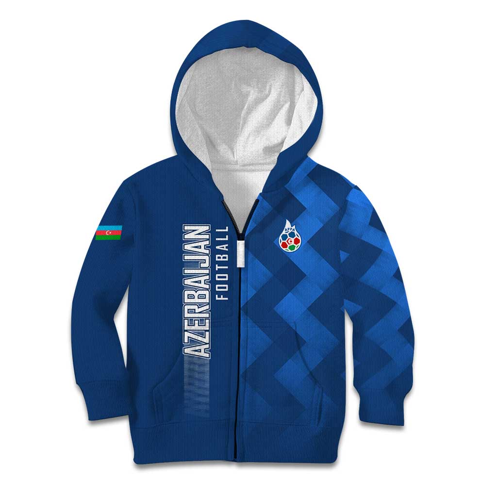 Azerbaijan Football Kid Hoodie with AFFA Emblem in Blue Geometric Design